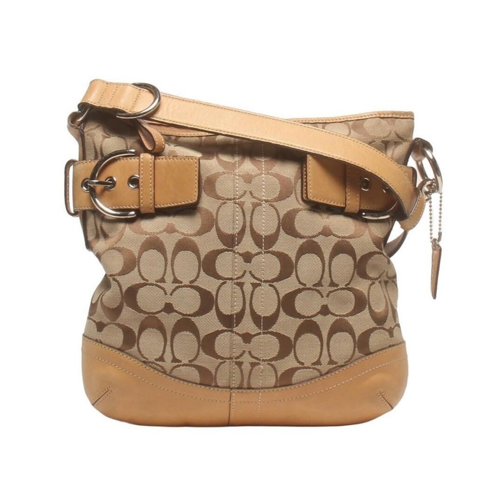 Coach Signature Canvas Shoulder Bag in Tan and Brown